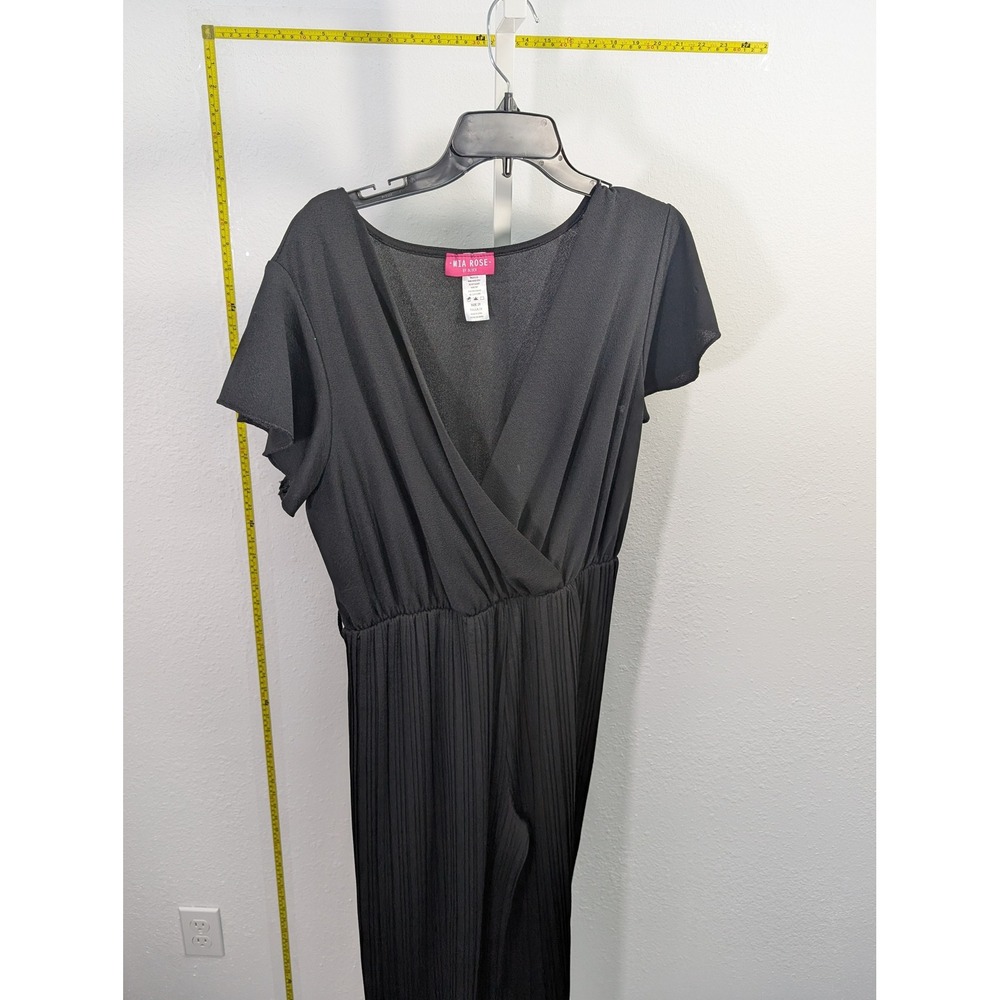 Mia Rose Block Black Pleated Wide Leg Jumpsuit Womens 2X V-Neck Flutter Sleeve